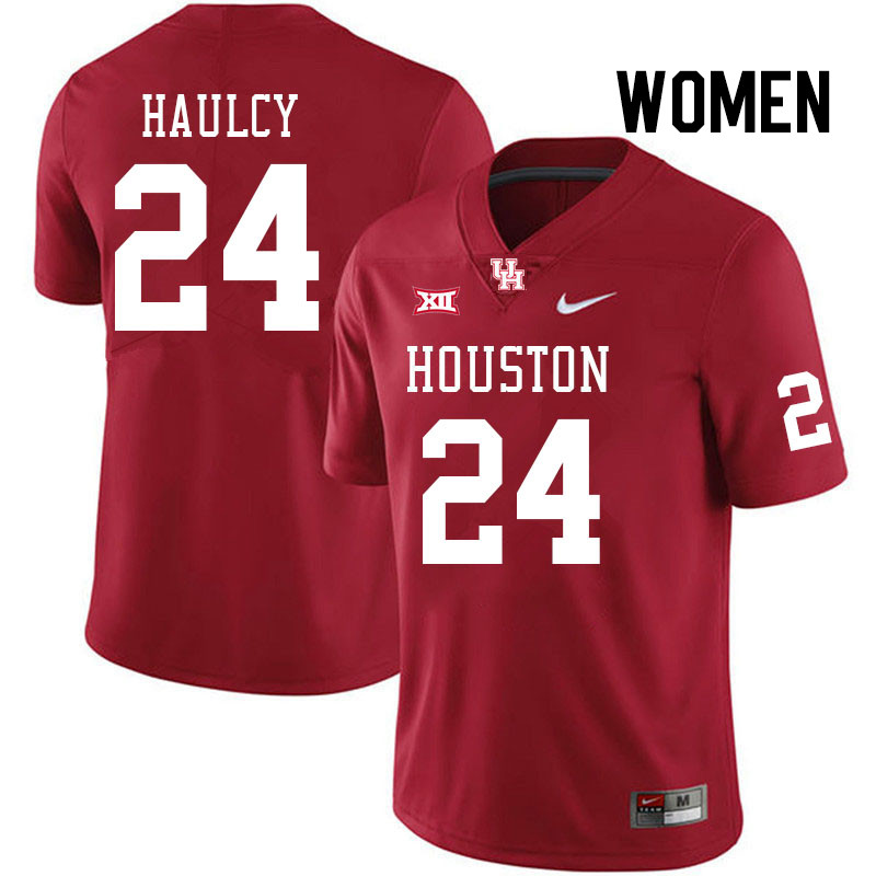 Women #24 A.J. Haulcy Houston Cougars College Football Jerseys Stitched Sale-Red